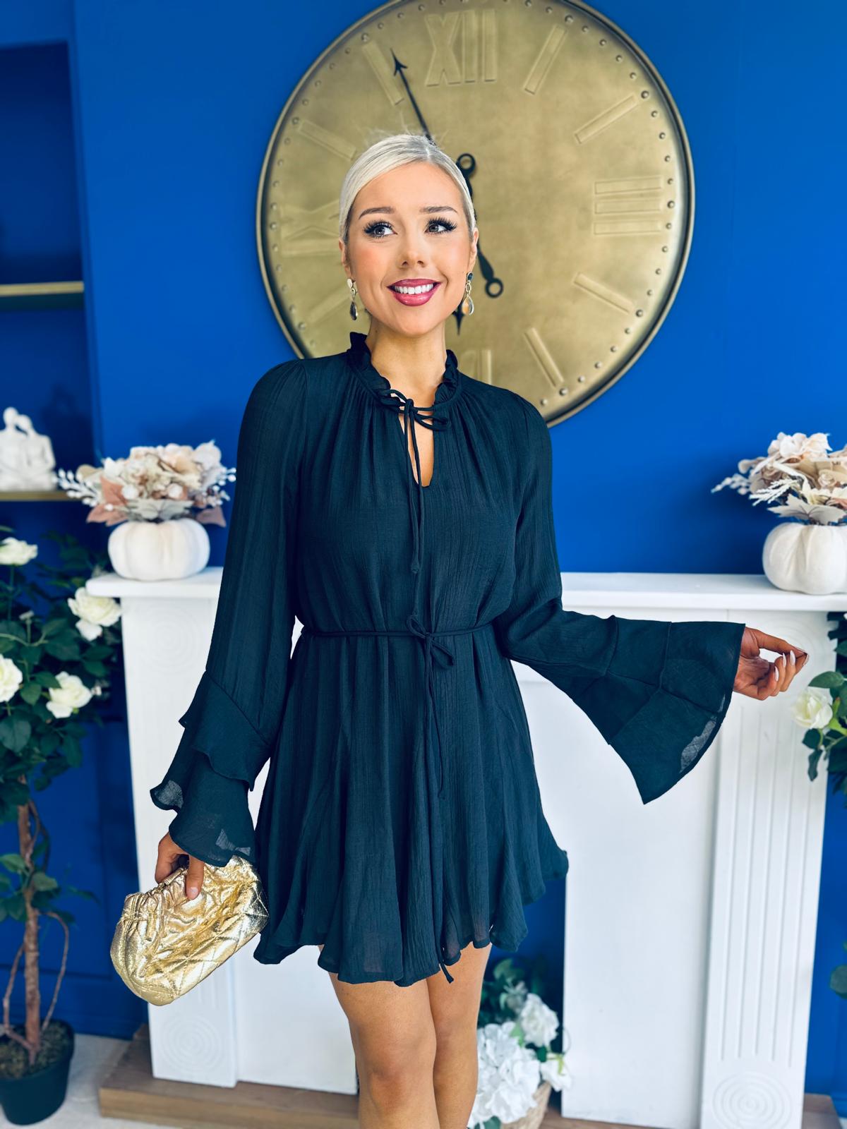 Nina High Neck Mini Dress Black