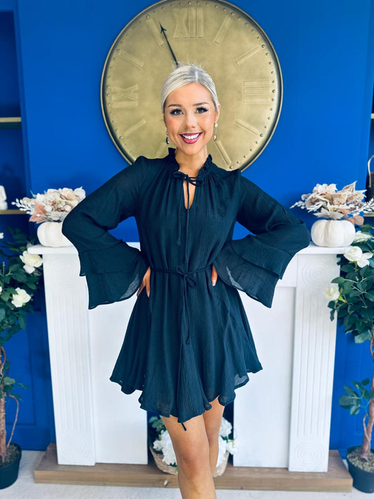 Nina High Neck Mini Dress Black