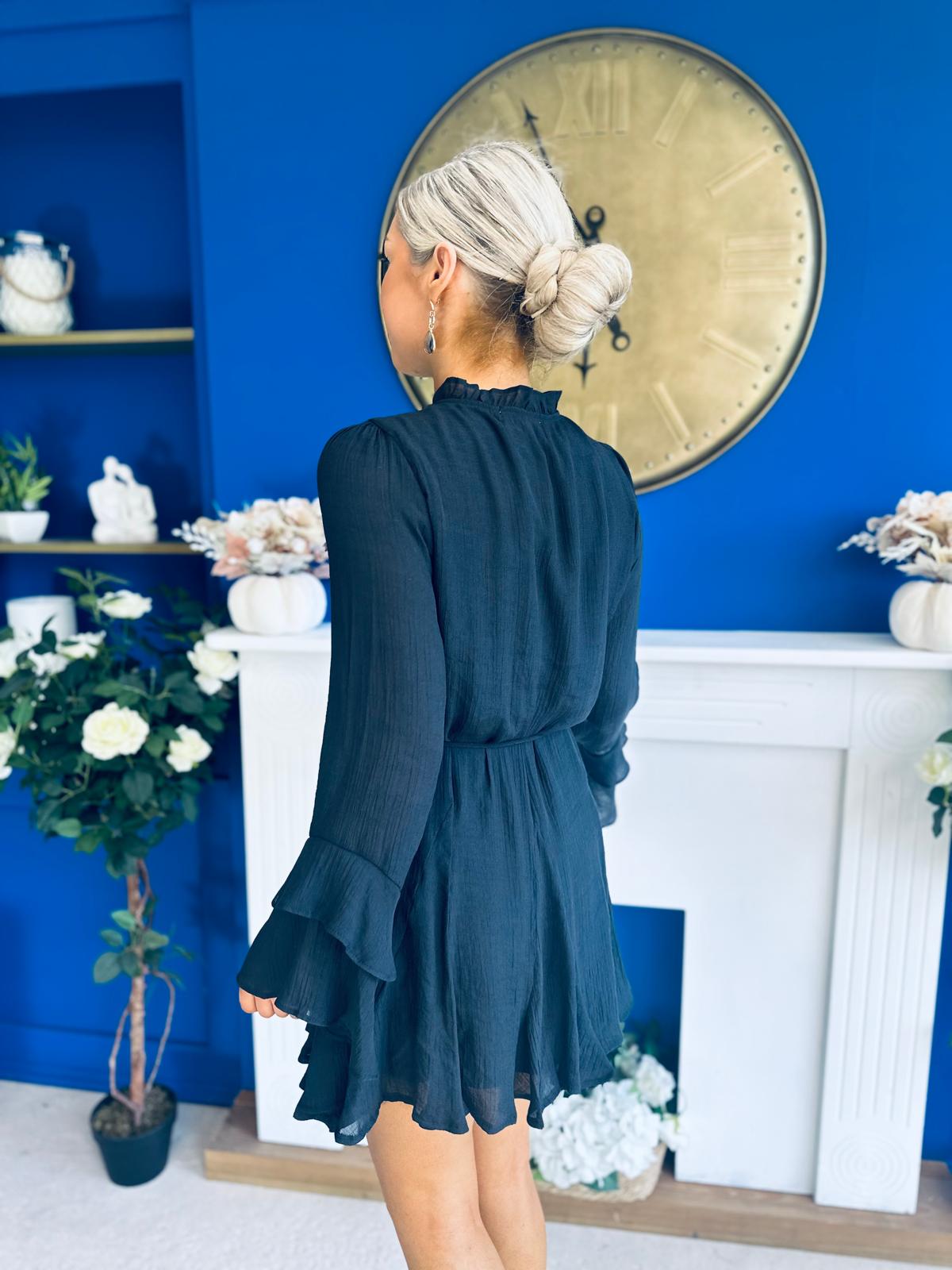 Nina High Neck Mini Dress Black