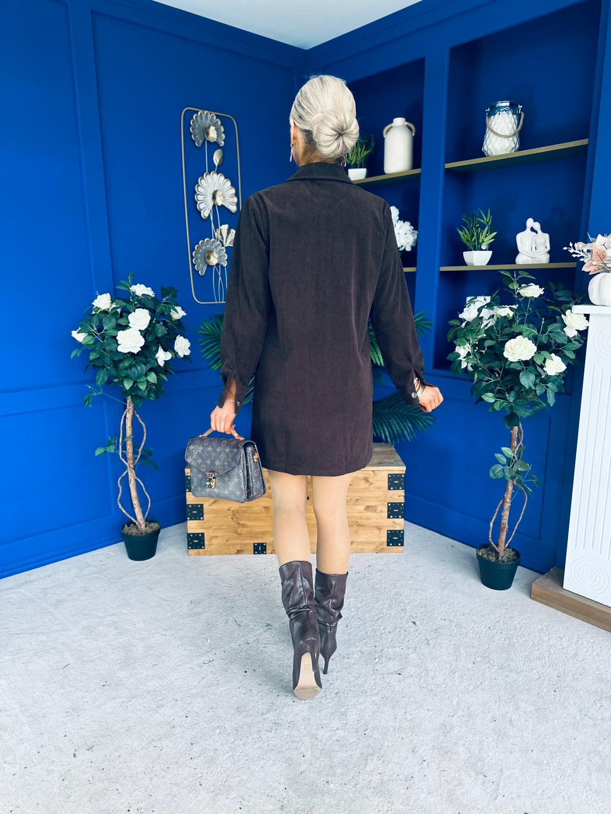 Nina Cord Mini Shift Dress Coffee