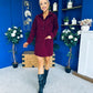 Nina Cord Mini Shift Dress Burgundy
