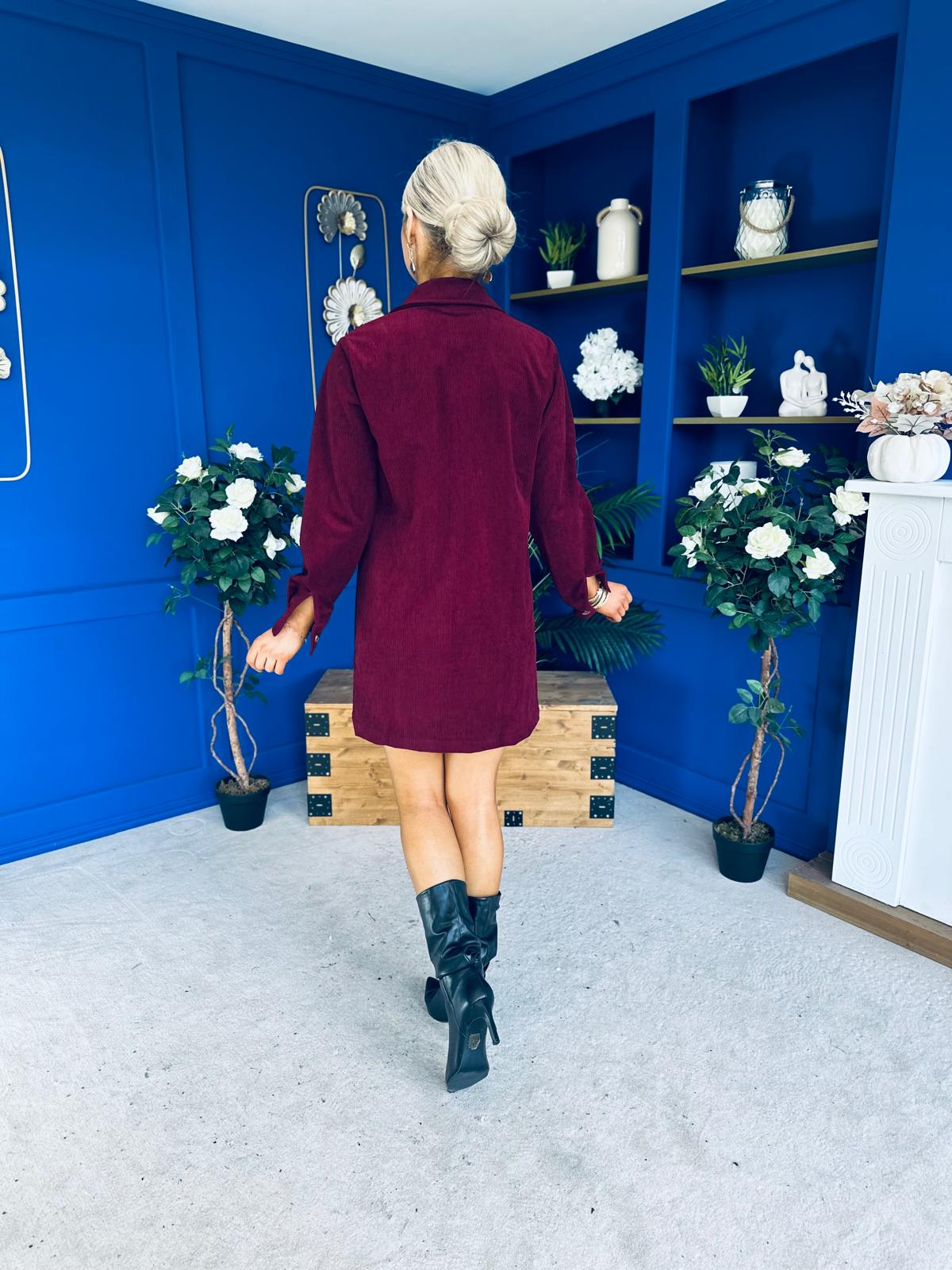 Nina Cord Mini Shift Dress Burgundy