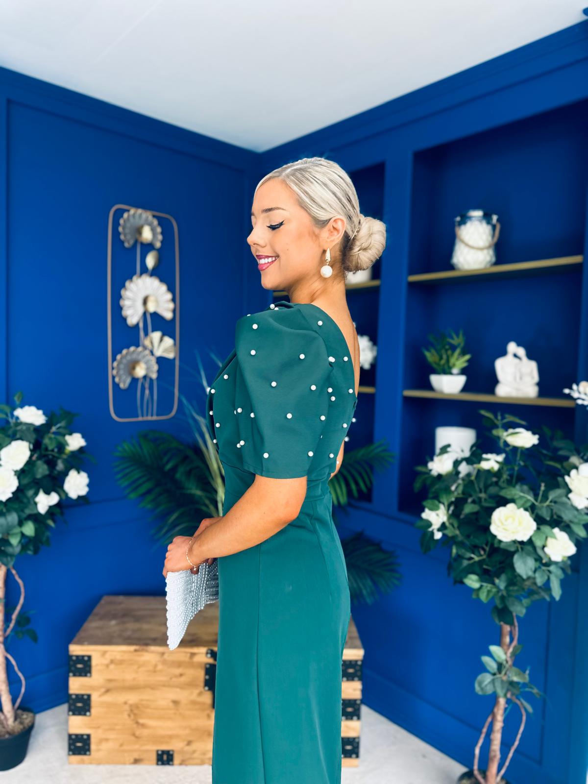 April Pearl Embellished Occasion Midi Dress Forest