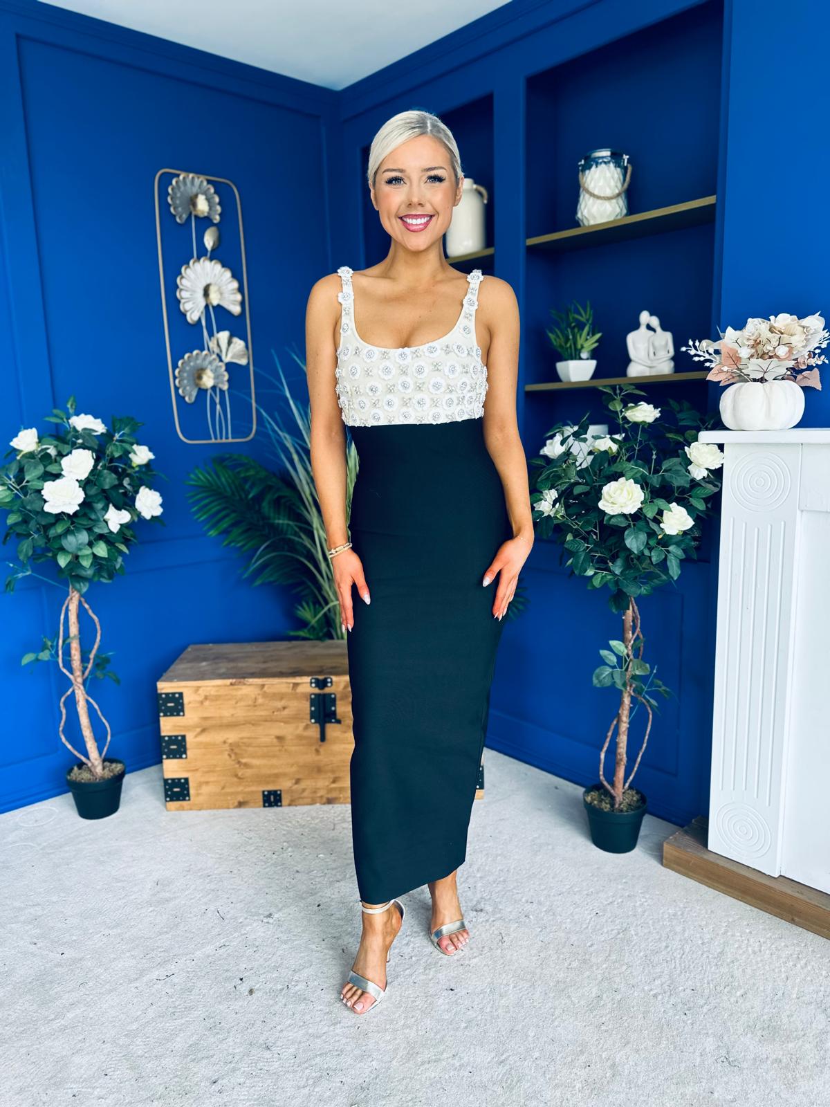 Lanagh Embellished Occasion Dress Monochrome