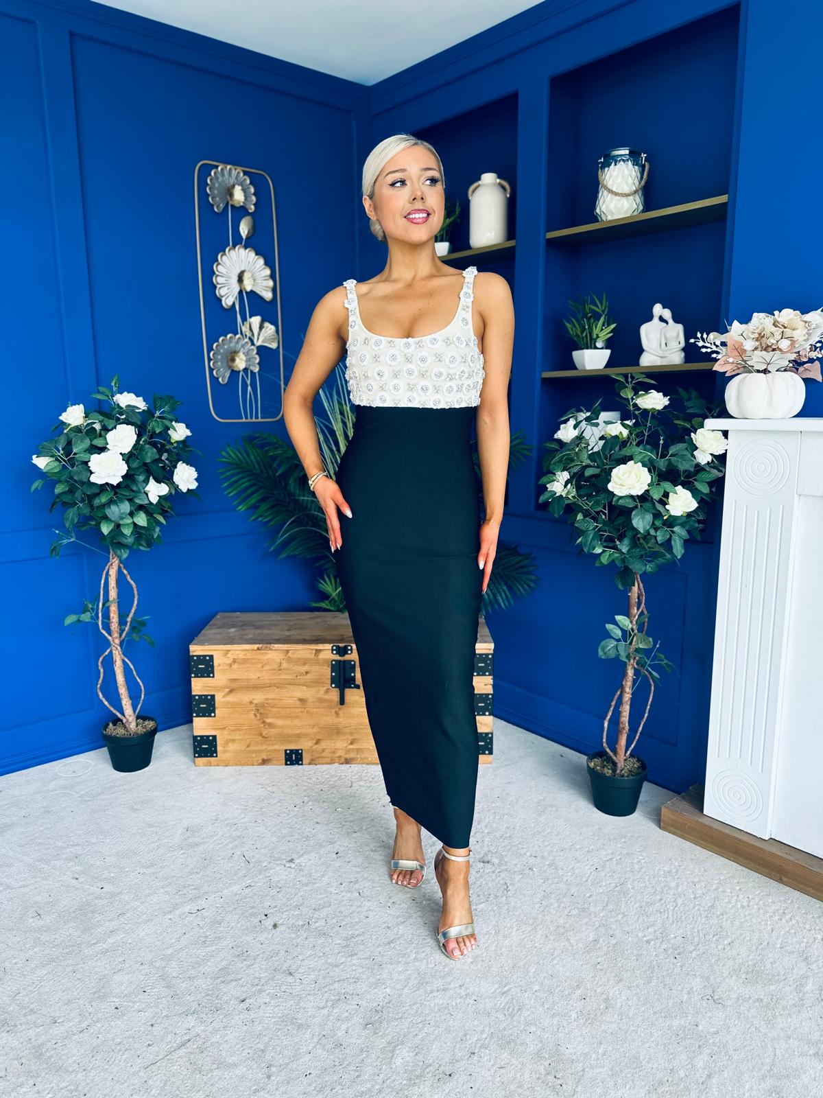 Lanagh Embellished Occasion Dress Monochrome