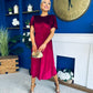 Maggie Angel Sleeve Velvet Occasion Dress Wine