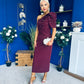 April Pearl Embellished Occasion Midi Dress Burgundy