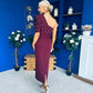 April Pearl Embellished Occasion Midi Dress Burgundy