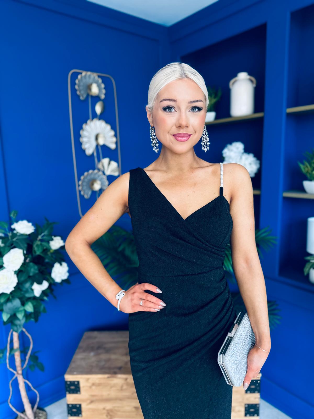 Patrice Detailed Metallic Midi Dress Black