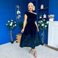 Breffy Asymmetric Neckline Skater Midi Black Velvet