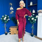 Vendy Off The Shoulder Ruched Detail Midi Dress Wine