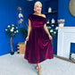 Breffy Asymmetric Neckline Skater Midi Burgundy Velvet