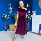 Breffy Asymmetric Neckline Skater Midi Burgundy Velvet