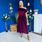 Breffy Asymmetric Neckline Skater Midi Burgundy Velvet