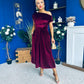 Breffy Asymmetric Neckline Skater Midi Burgundy Velvet