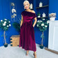 Breffy Asymmetric Neckline Skater Midi Burgundy Velvet