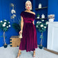 Breffy Asymmetric Neckline Skater Midi Burgundy Velvet