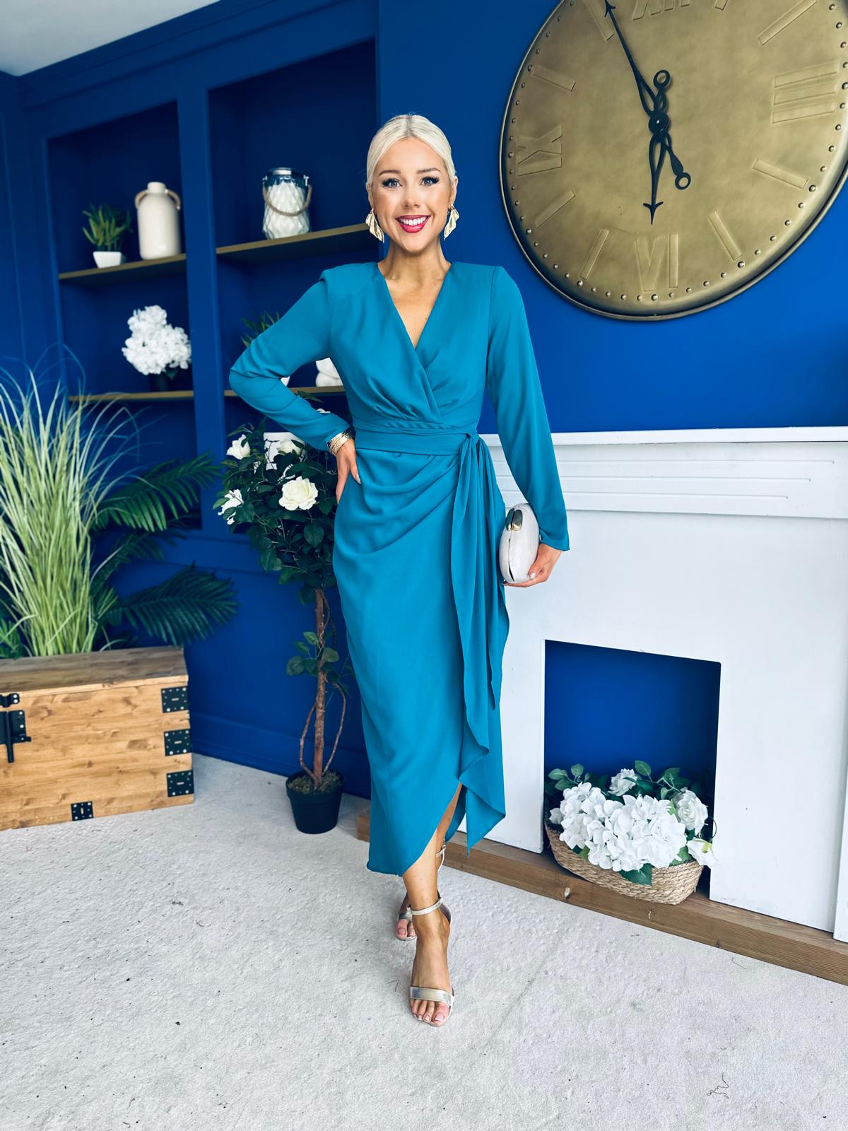 Bria Gathered Detail Midi Dress Teal