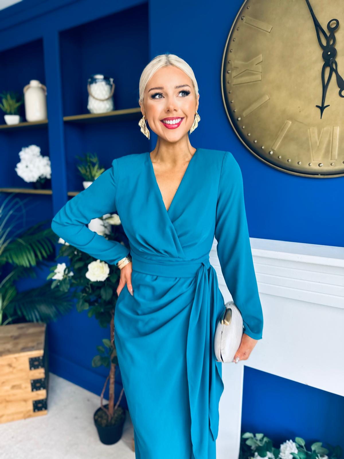 Bria Gathered Detail Midi Dress Teal