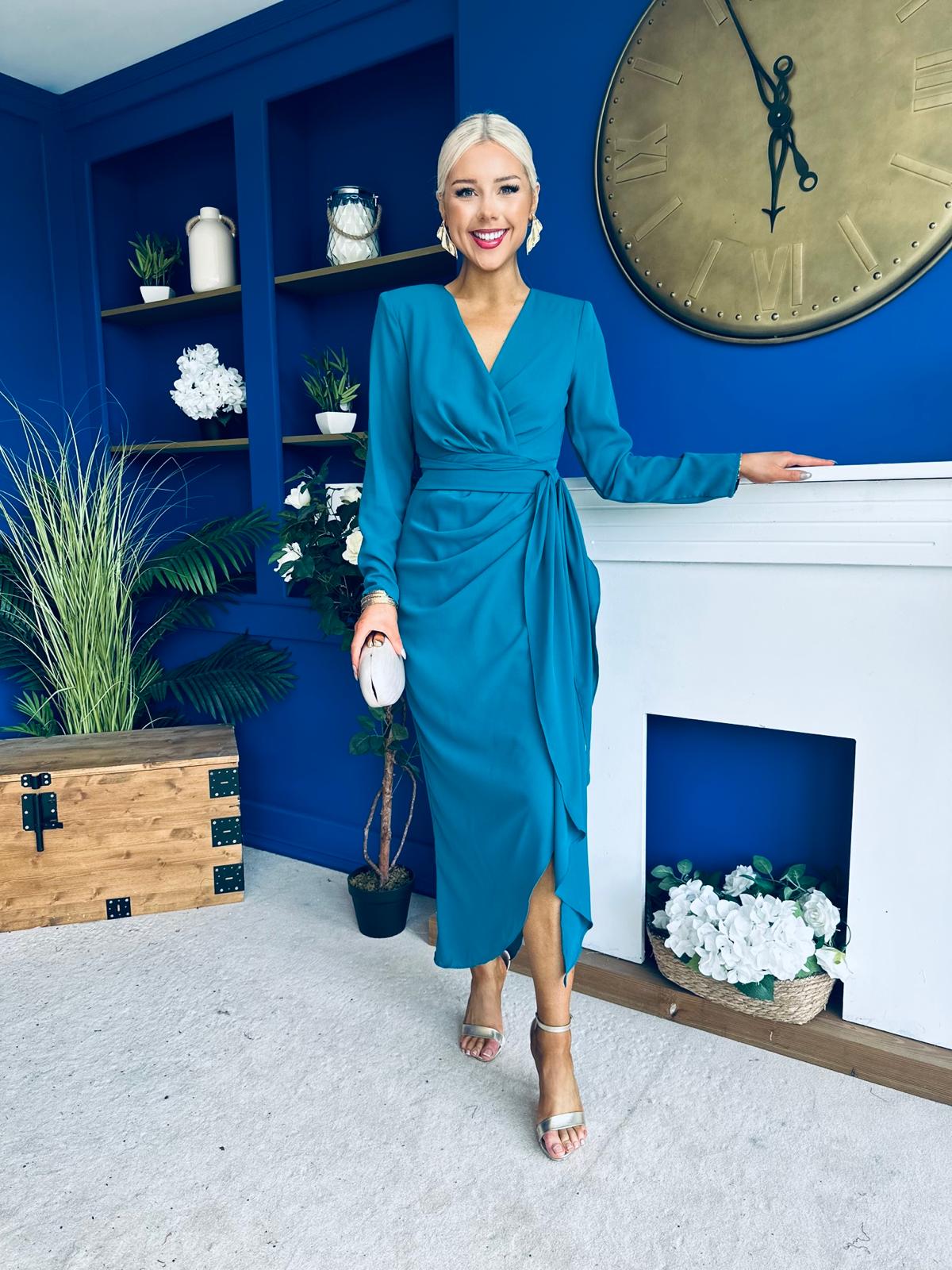 Bria Gathered Detail Midi Dress Teal