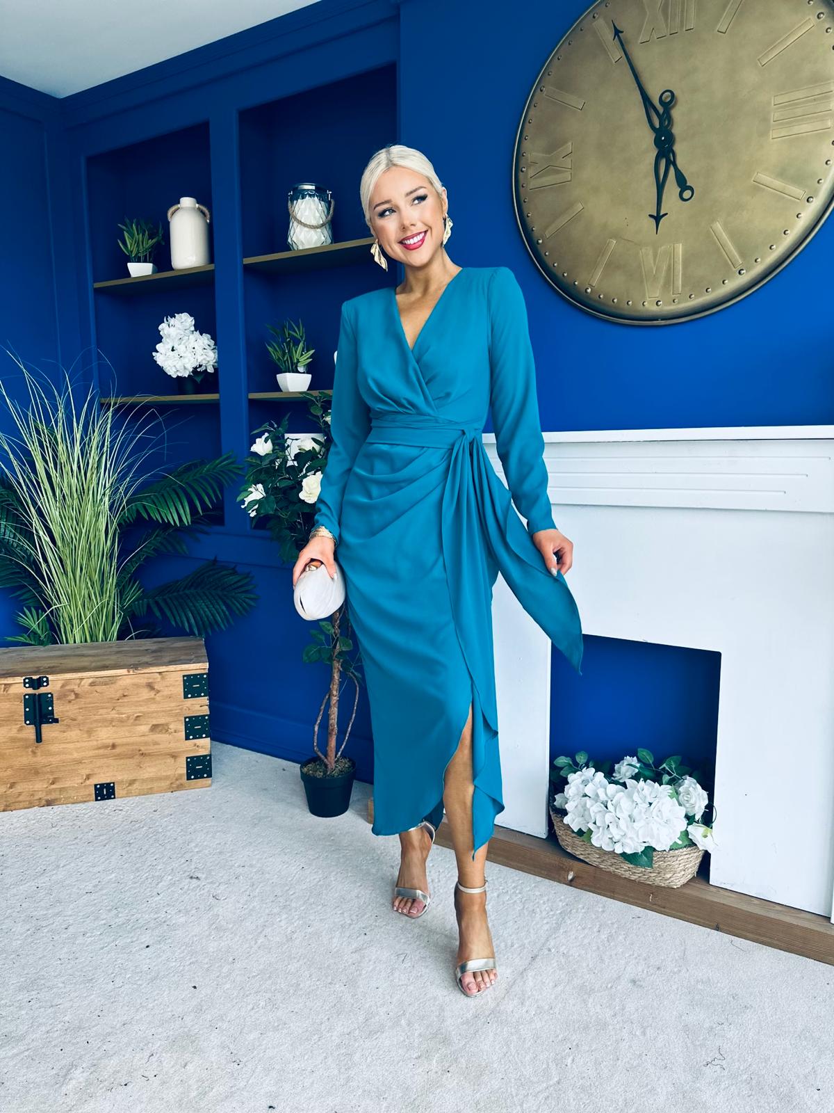 Bria Gathered Detail Midi Dress Teal