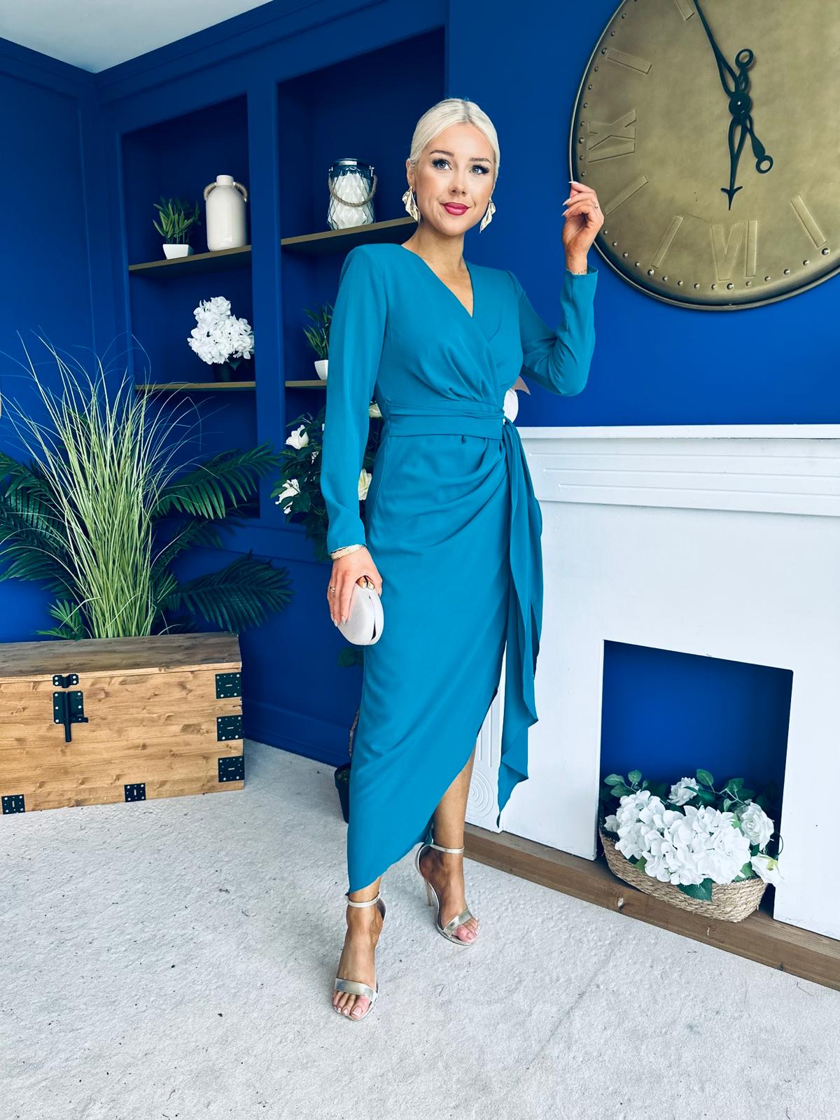 Bria Gathered Detail Midi Dress Teal