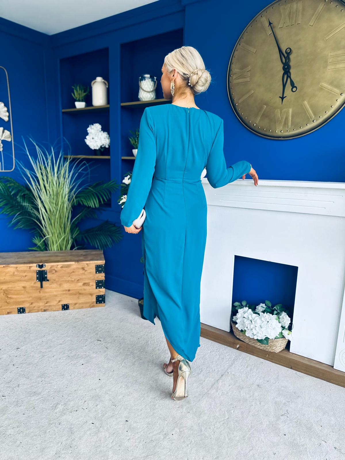 Bria Gathered Detail Midi Dress Teal