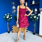 Celeste 3D Floral Square Neck Mini Dress Wine