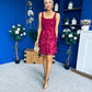 Celeste 3D Floral Square Neck Mini Dress Wine