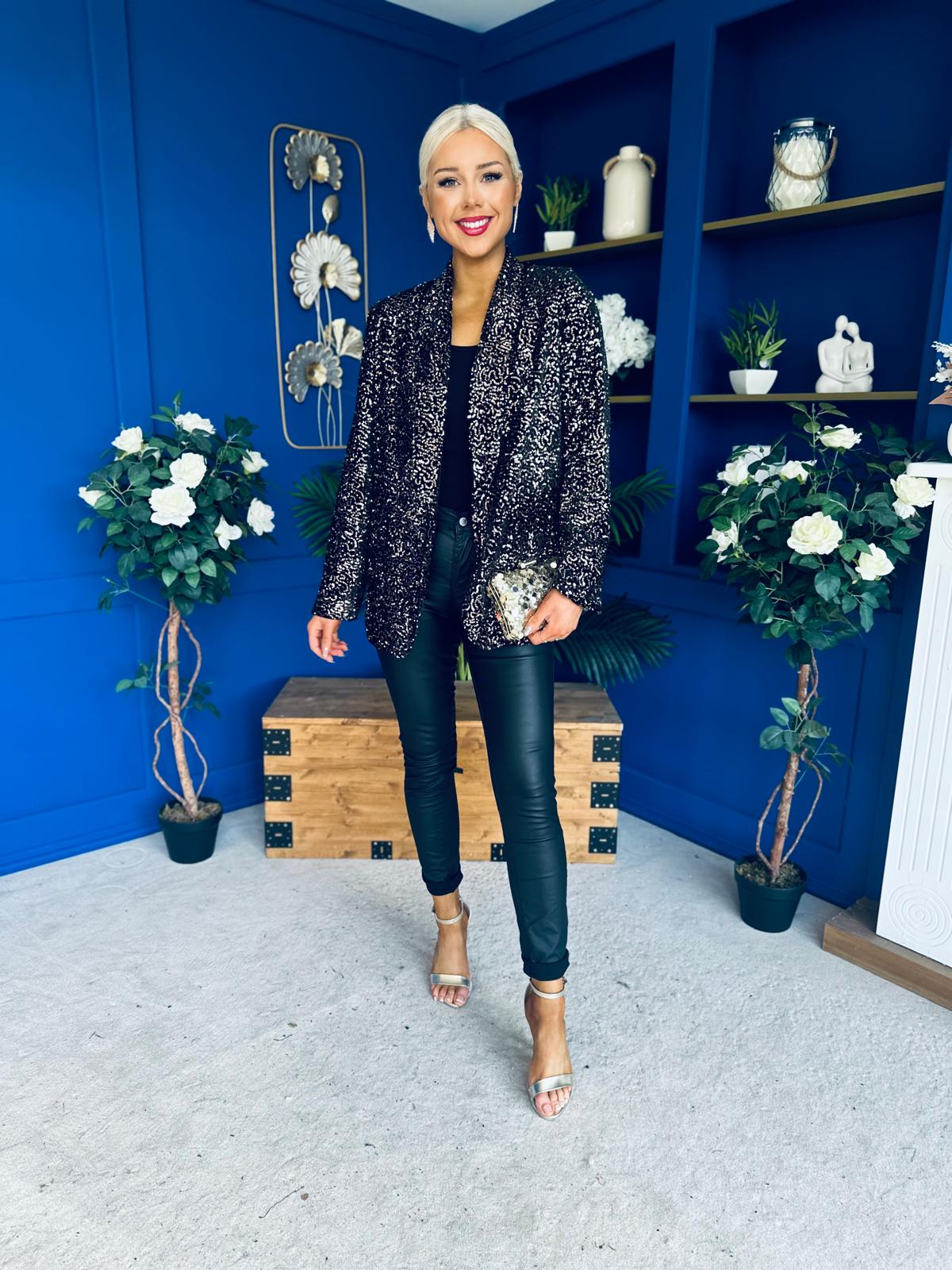 Jacinta Full Sequin Blazer Black/Gold