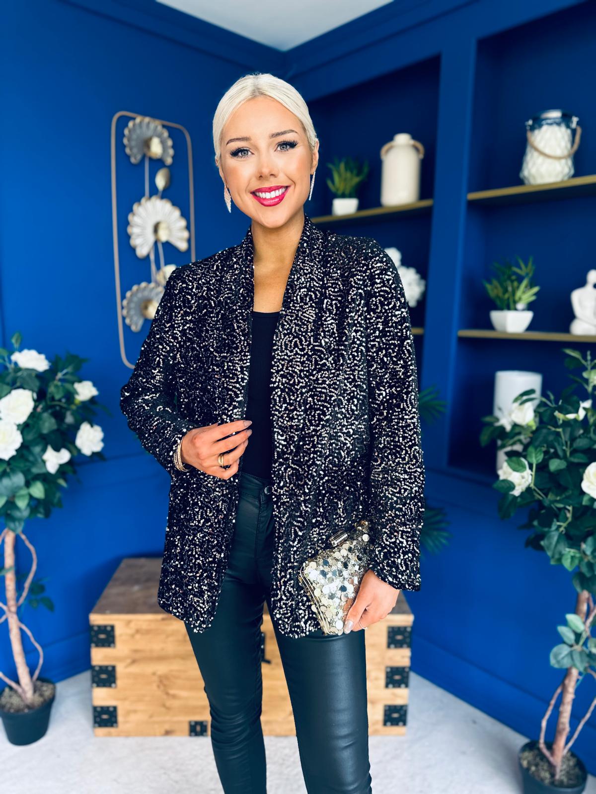 Jacinta Full Sequin Blazer Black/Gold