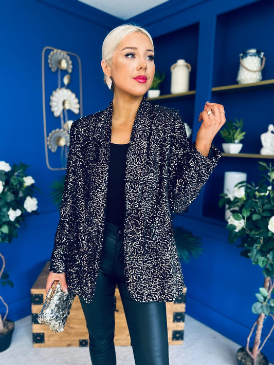 Jacinta Full Sequin Blazer Black/Gold