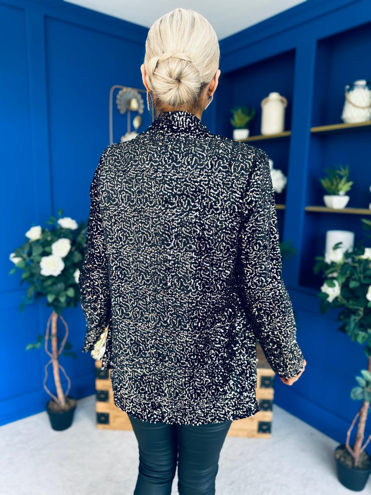 Jacinta Full Sequin Blazer Black/Gold