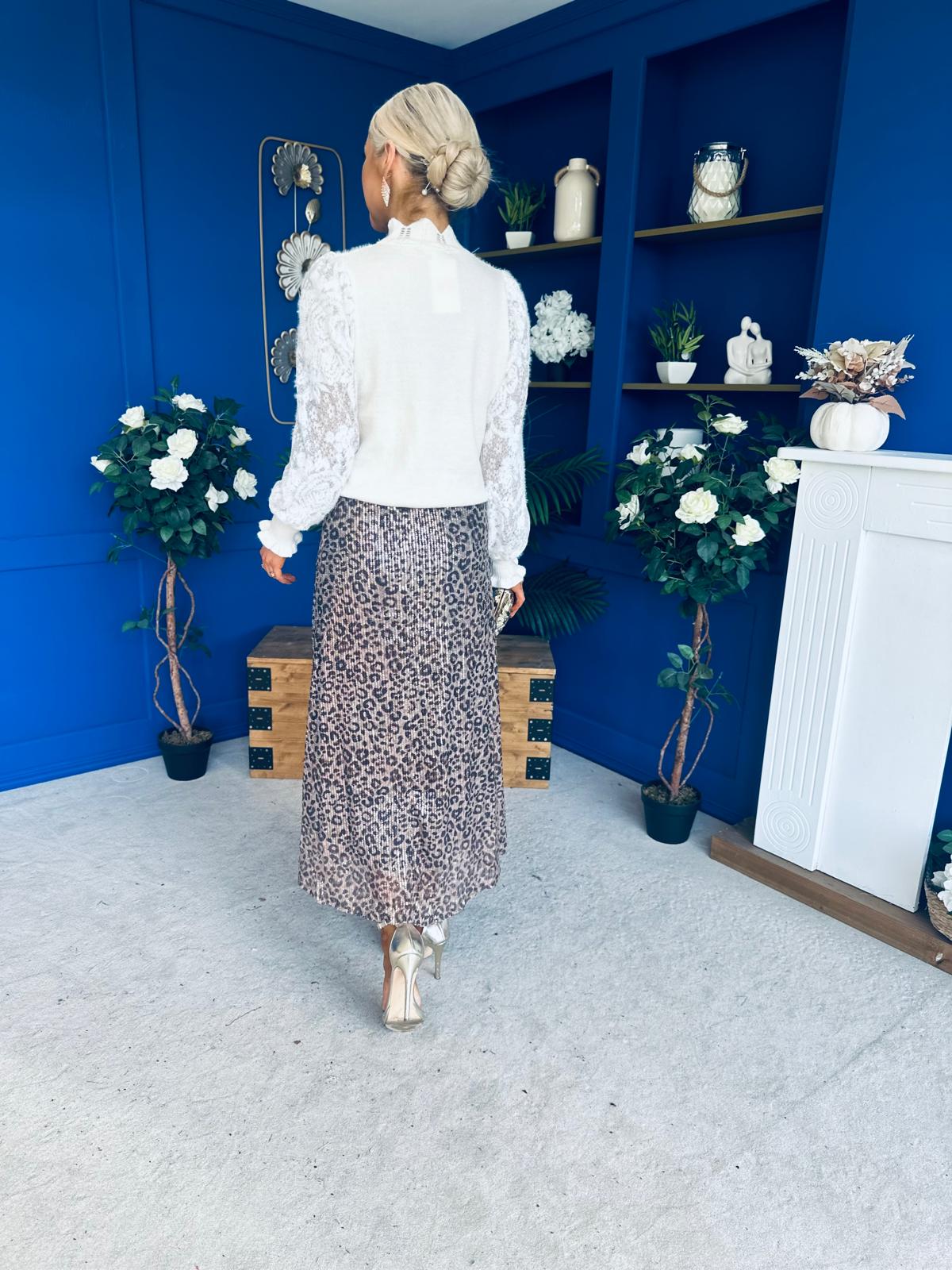 Lila Sequin Midi Skirt Leopard