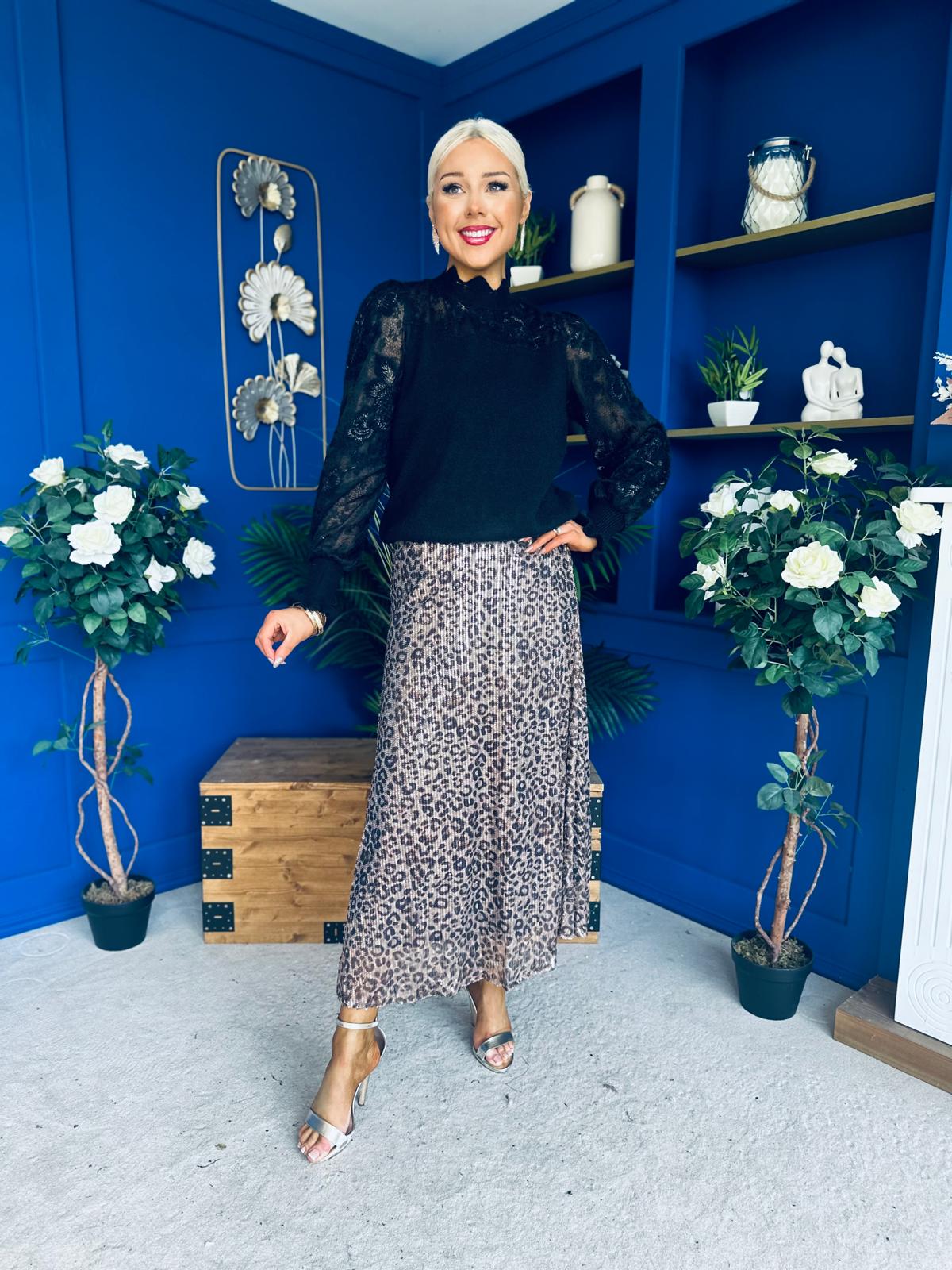 Lila Sequin Midi Skirt Leopard