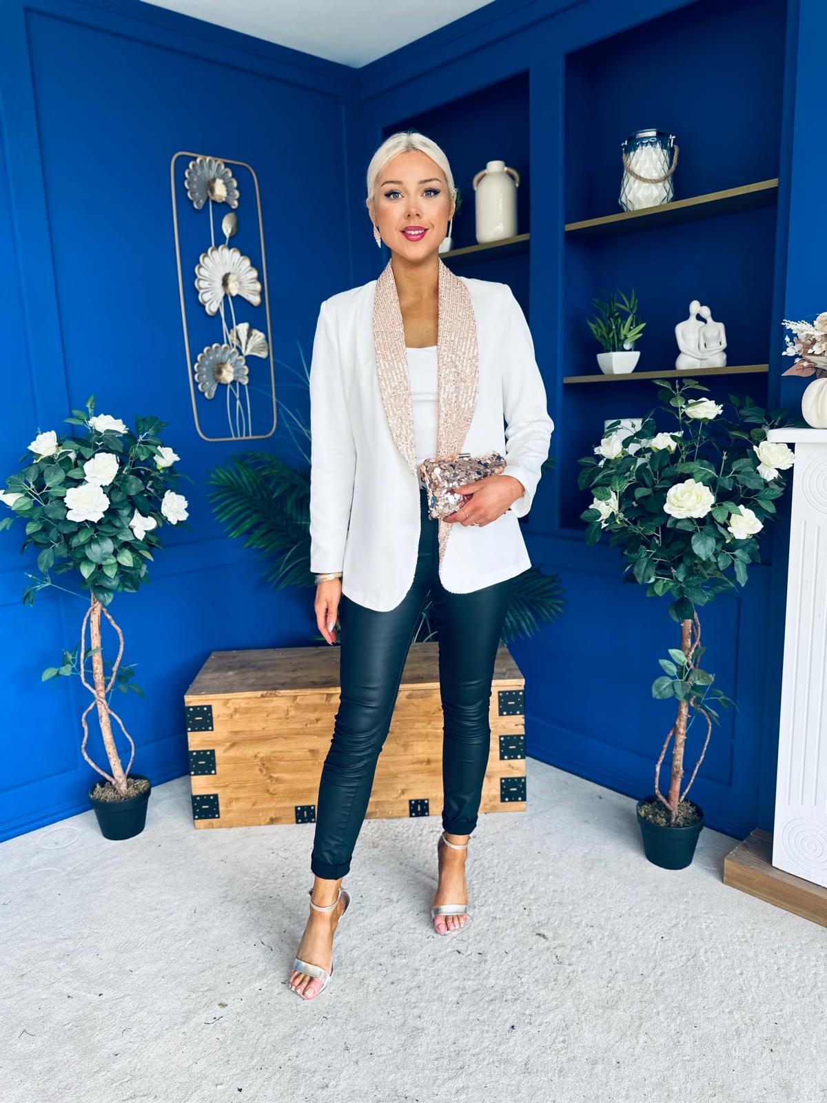 Yasmin Sequin Detail Blazer White