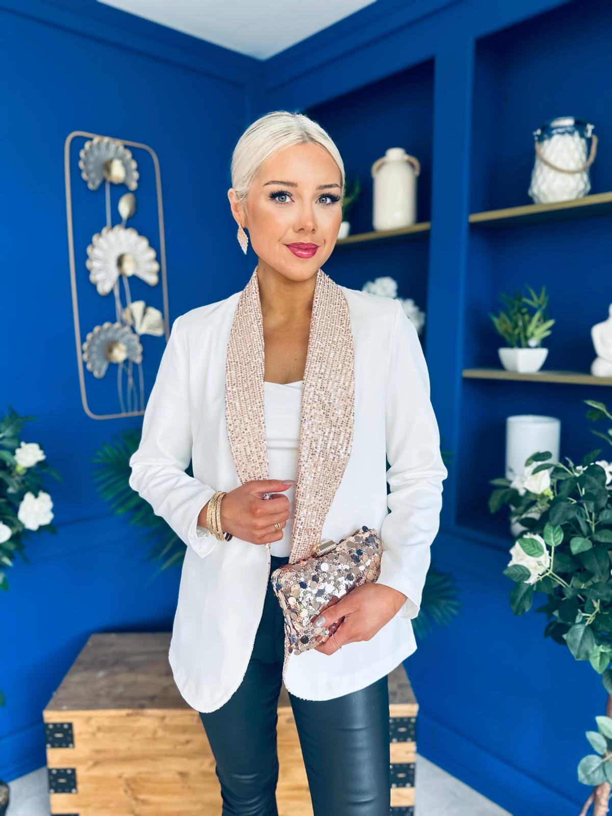 Yasmin Sequin Detail Blazer White