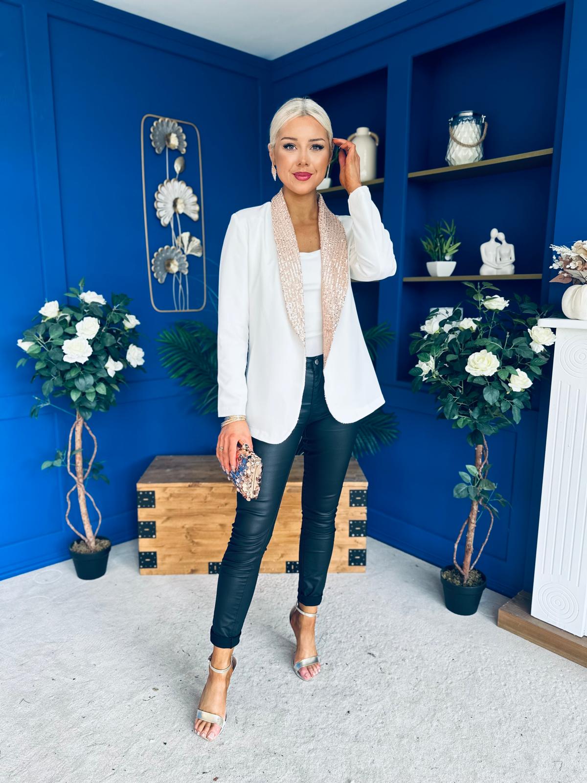 Yasmin Sequin Detail Blazer White