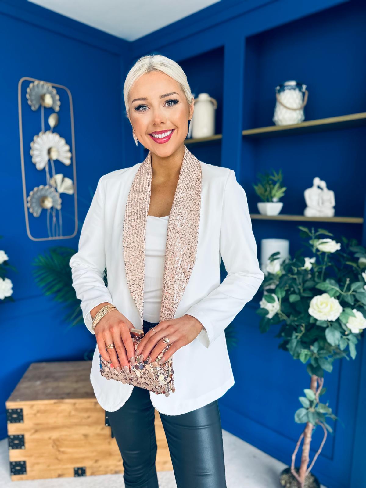 Yasmin Sequin Detail Blazer White