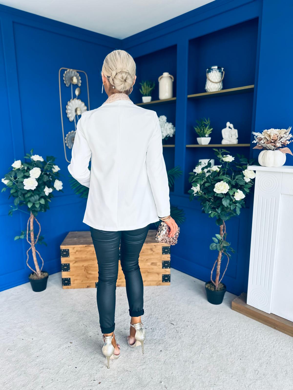 Yasmin Sequin Detail Blazer White