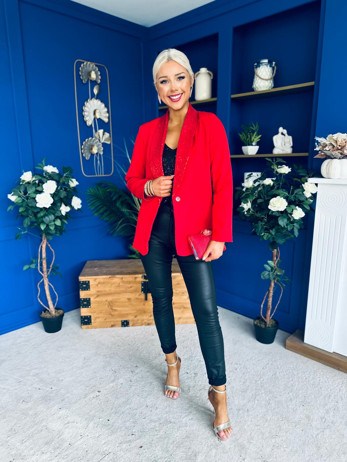 Yasmin Sequin Detail Blazer Red