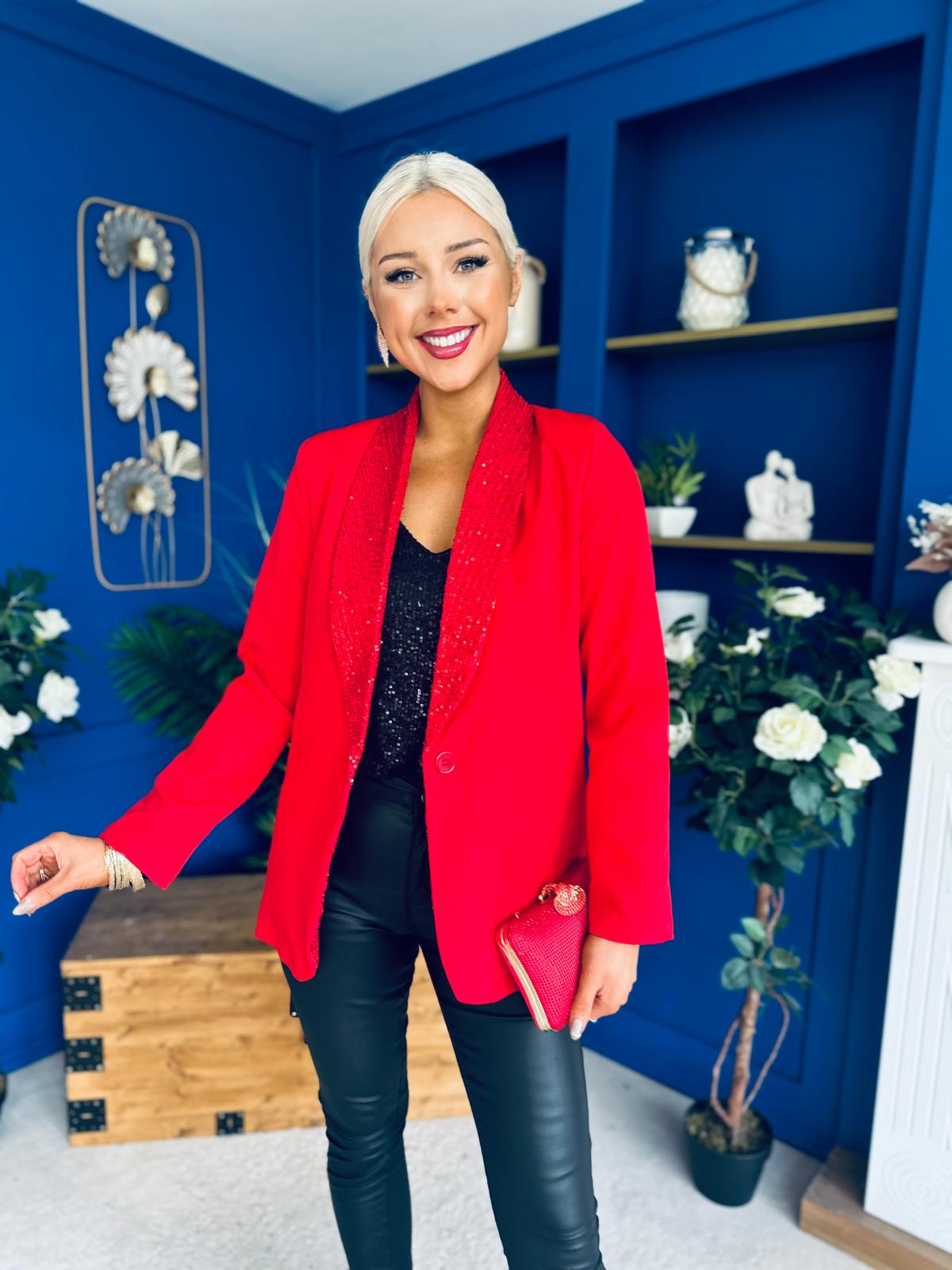 Yasmin Sequin Detail Blazer Red