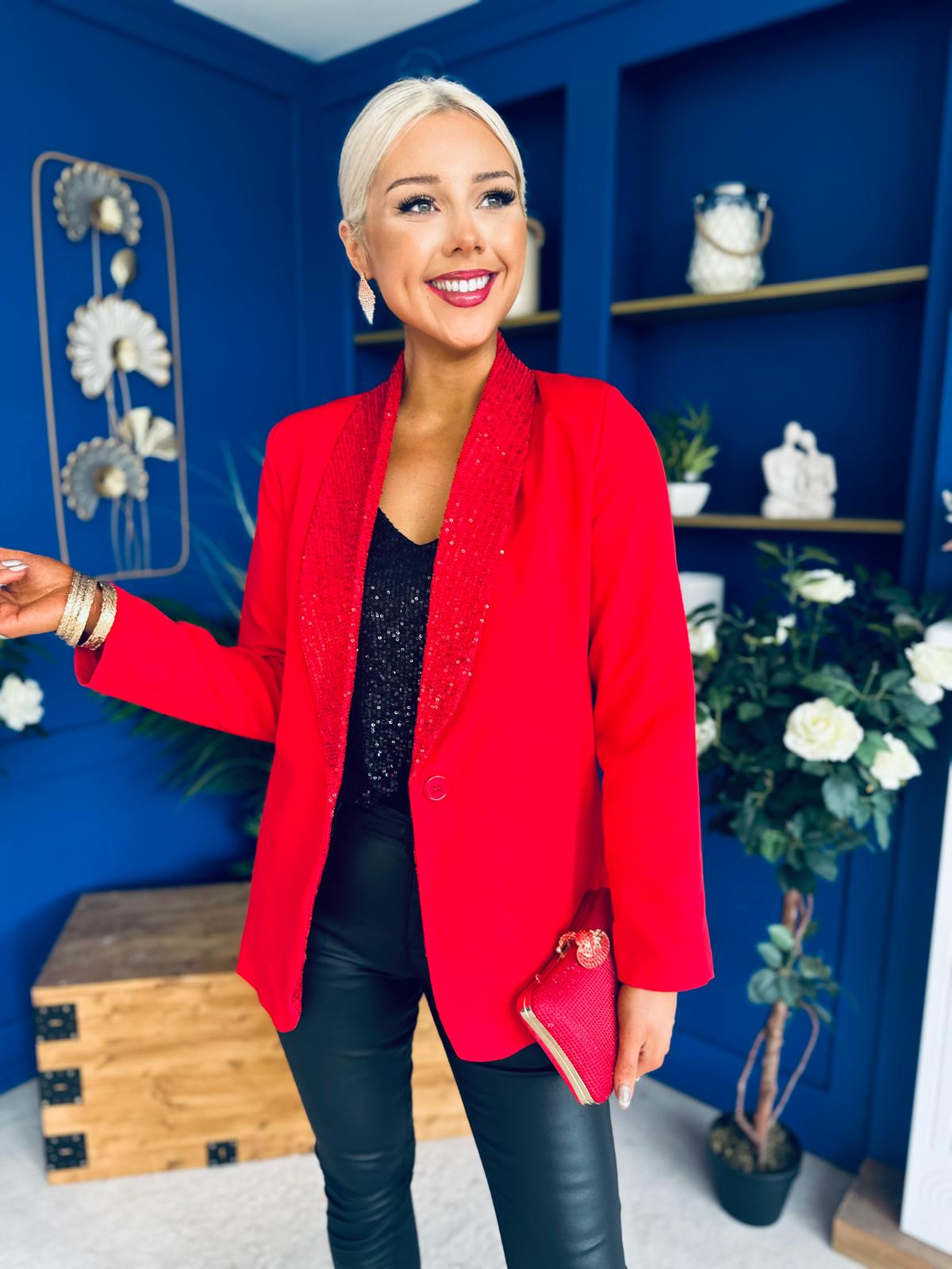 Yasmin Sequin Detail Blazer Red