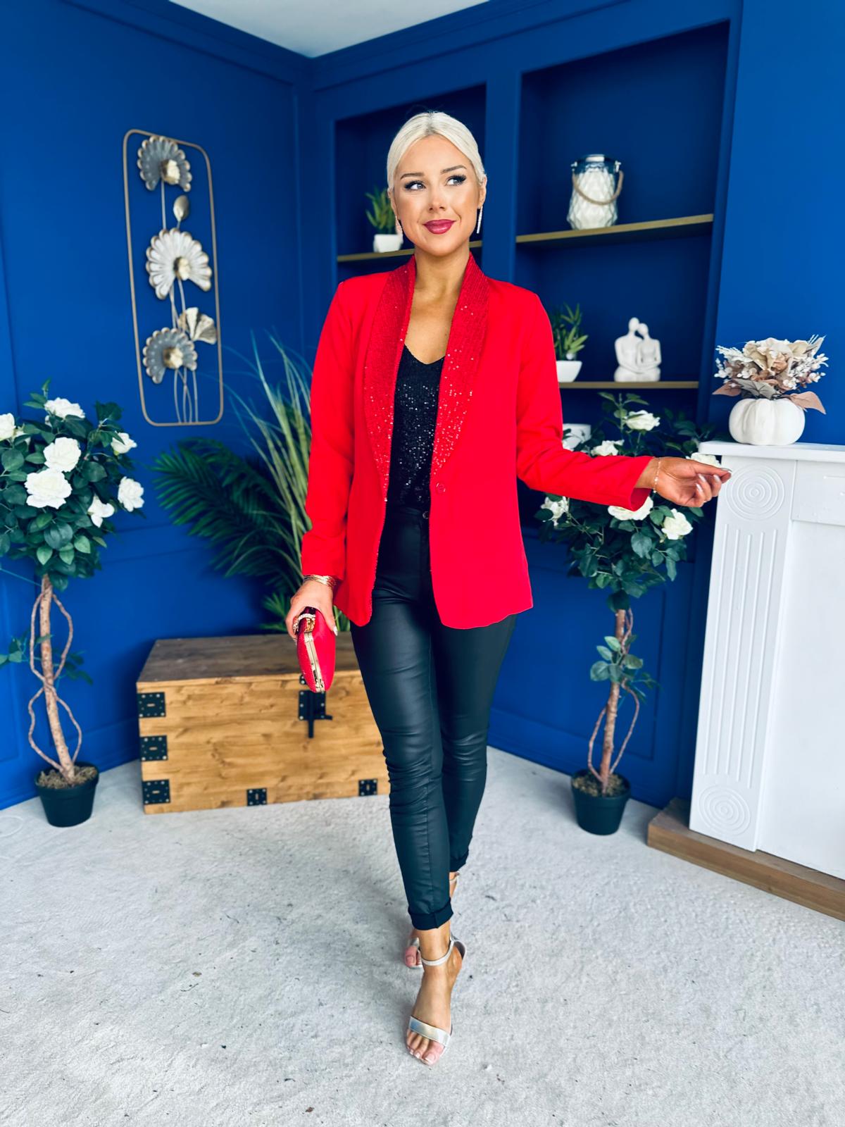 Yasmin Sequin Detail Blazer Red