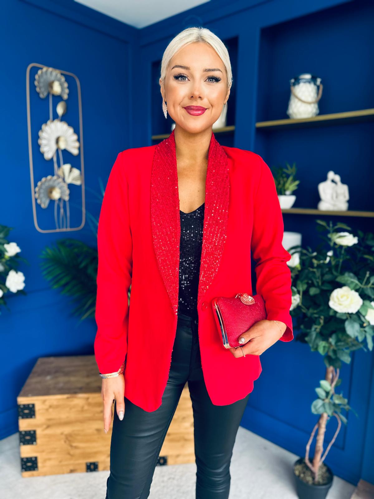 Yasmin Sequin Detail Blazer Red