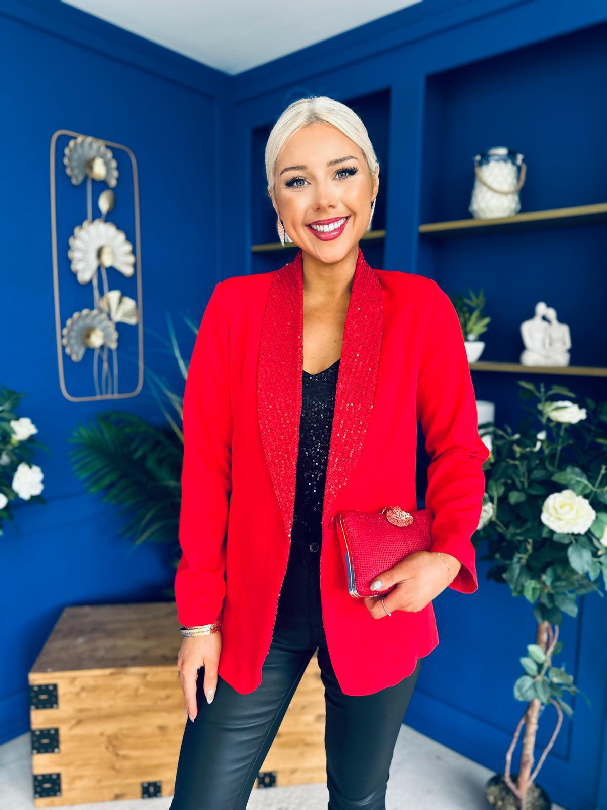 Yasmin Sequin Detail Blazer Red