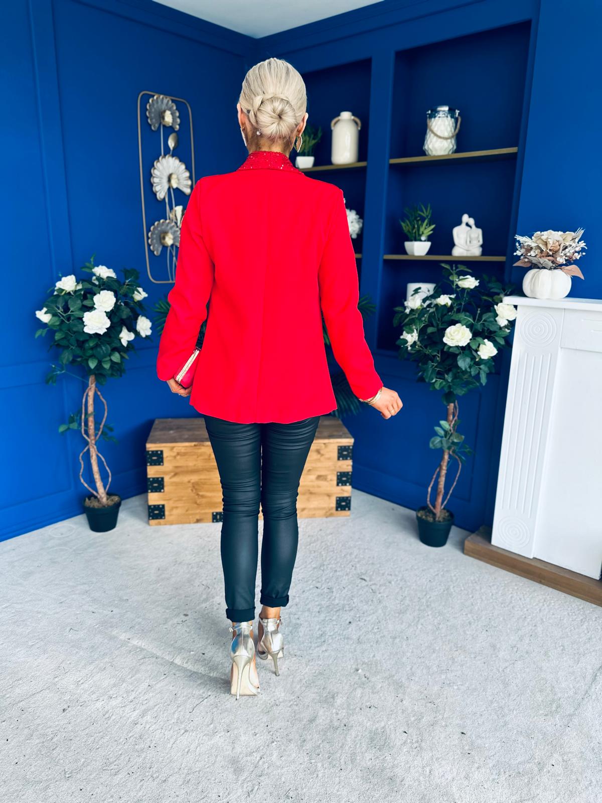 Yasmin Sequin Detail Blazer Red