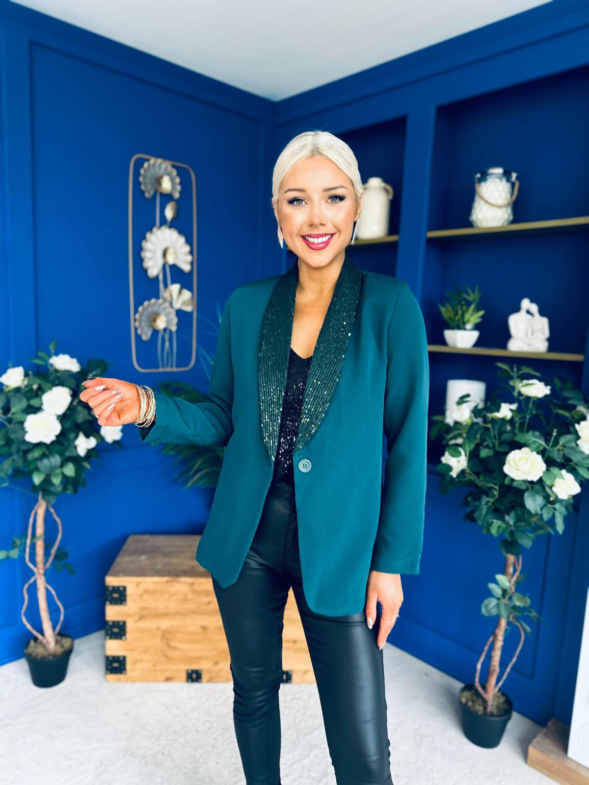 Yasmin Sequin Detail Blazer Forest