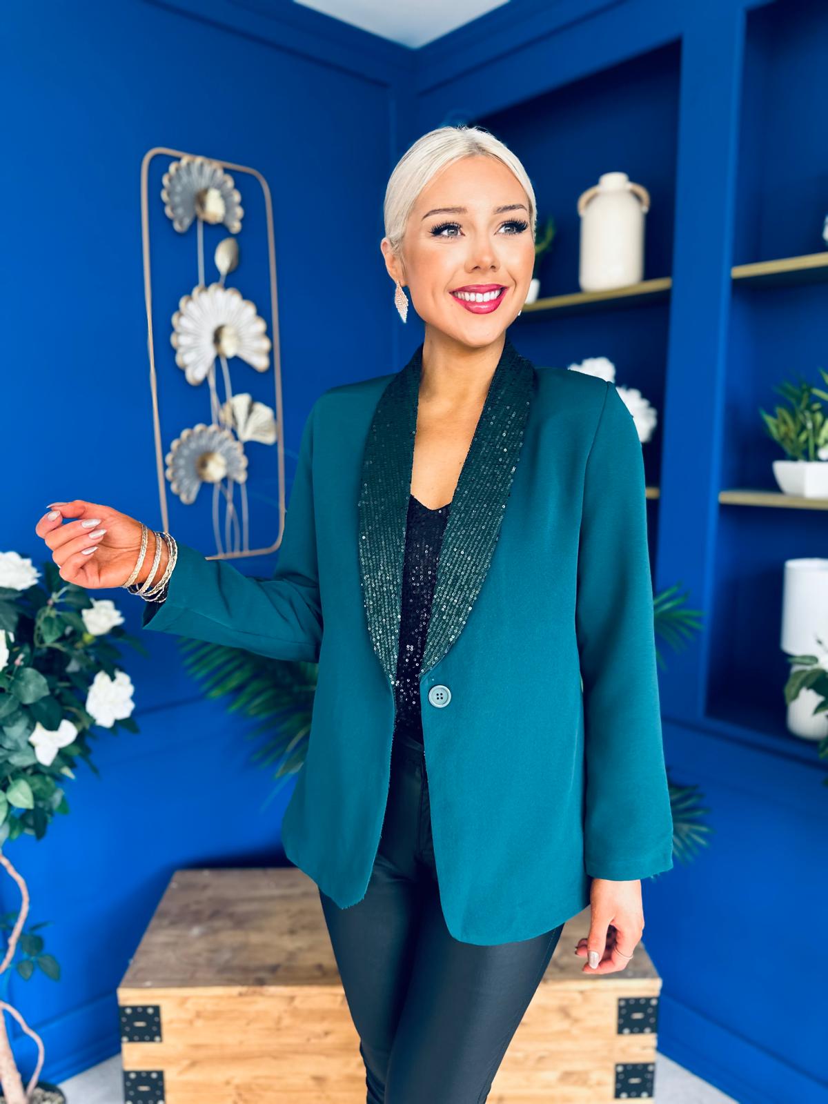 Yasmin Sequin Detail Blazer Forest