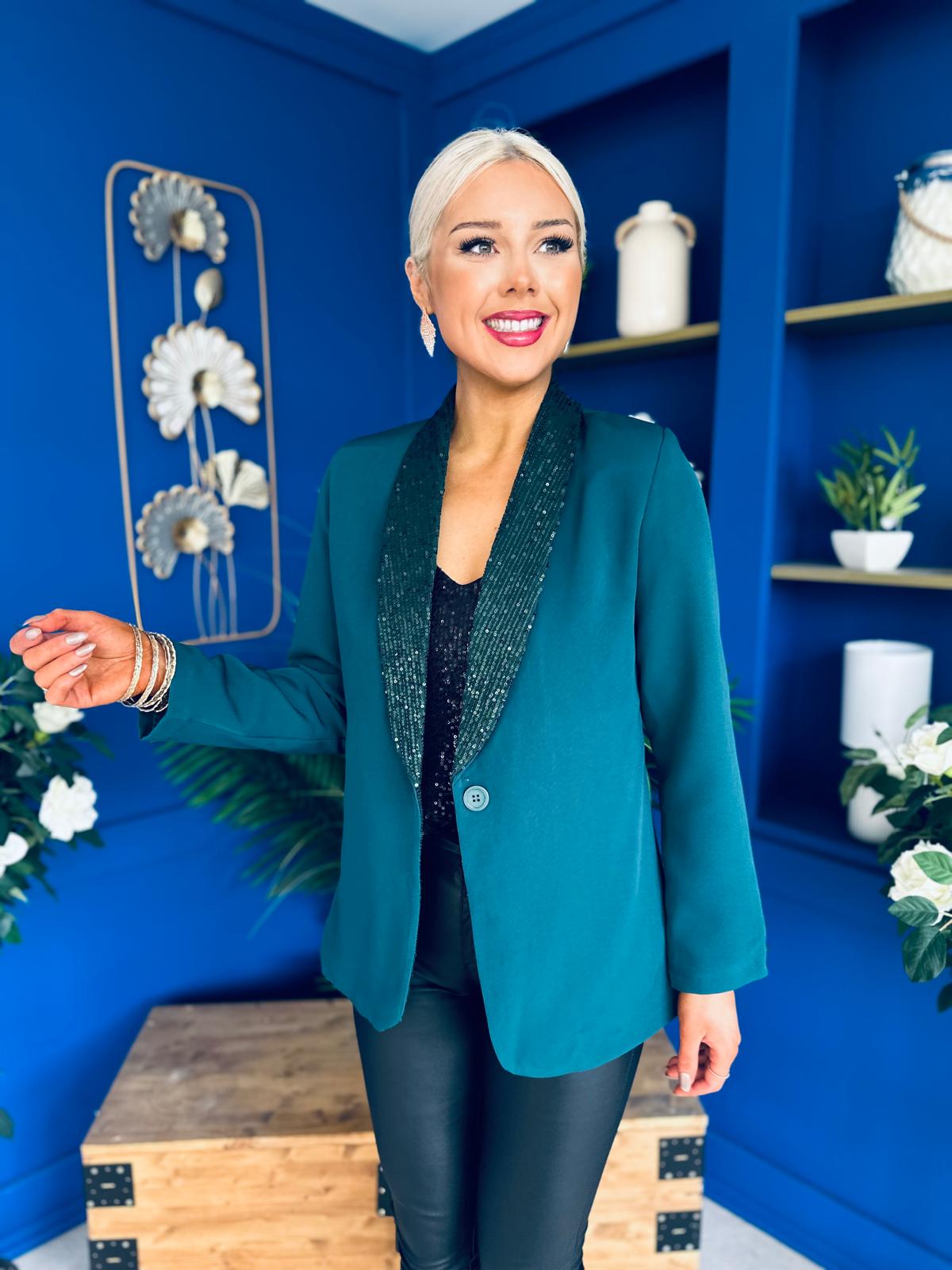Yasmin Sequin Detail Blazer Forest